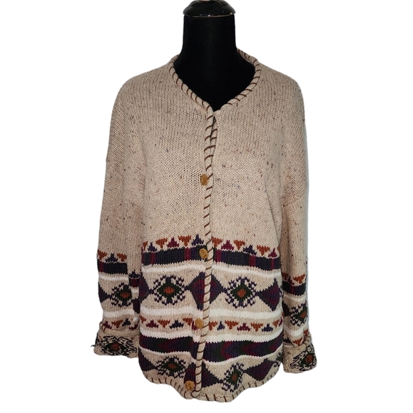 Vintage Christopher & Banks Whipstitch Cardigan L Ramie Cotton Wool - Picture 2 of 9